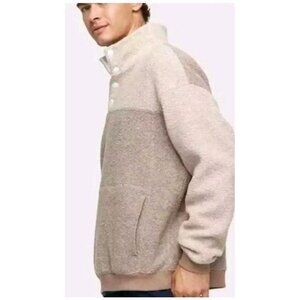 Outdoor Voices Men's Wool(63%) Fleece Snap Up Pullover  Brown Sz LG